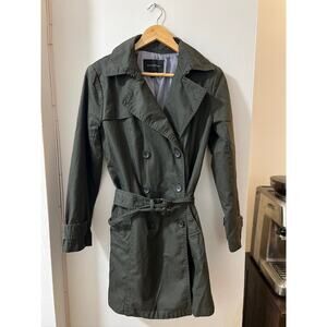 Banana Republic Trench Coat Womens Size M Green Color Pop Classic Belted